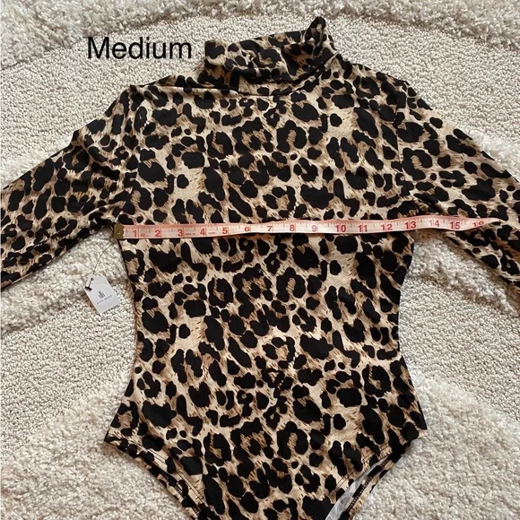 Black Brown Leopard bodysuit long sleeve mock neck NWT small and medium - Picture 10 of 13